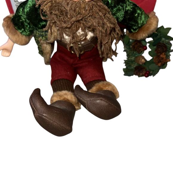 Shelf sitter whimsical holiday christmas green velvet bearded elf pointy shoes - Picture 3 of 5